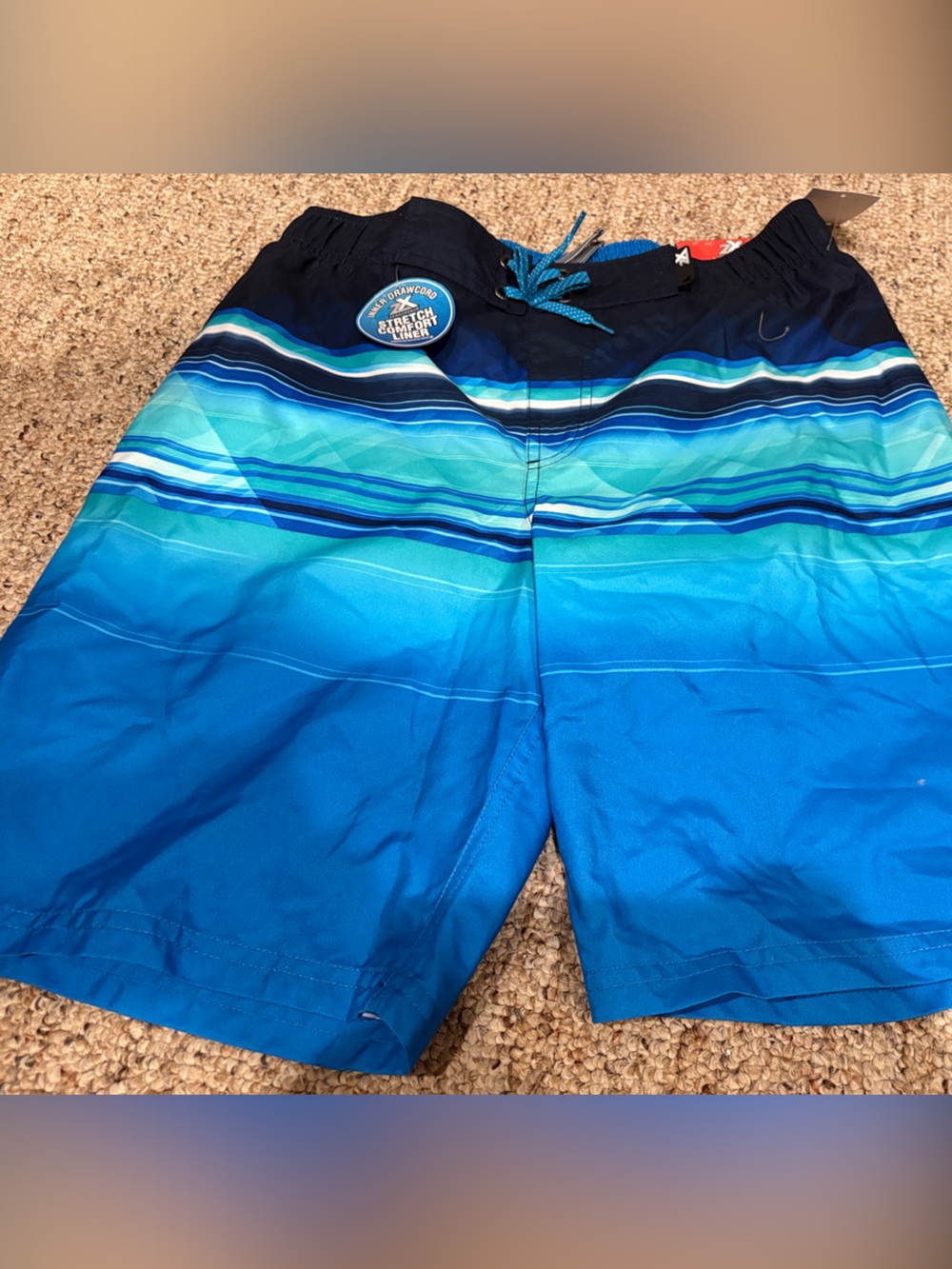 Blue Gradient Striped Boys Swim Trunks